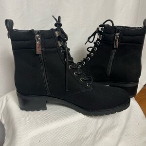 NWOT Michael Kors Black Canvas Combat boot with MK trim 9.5